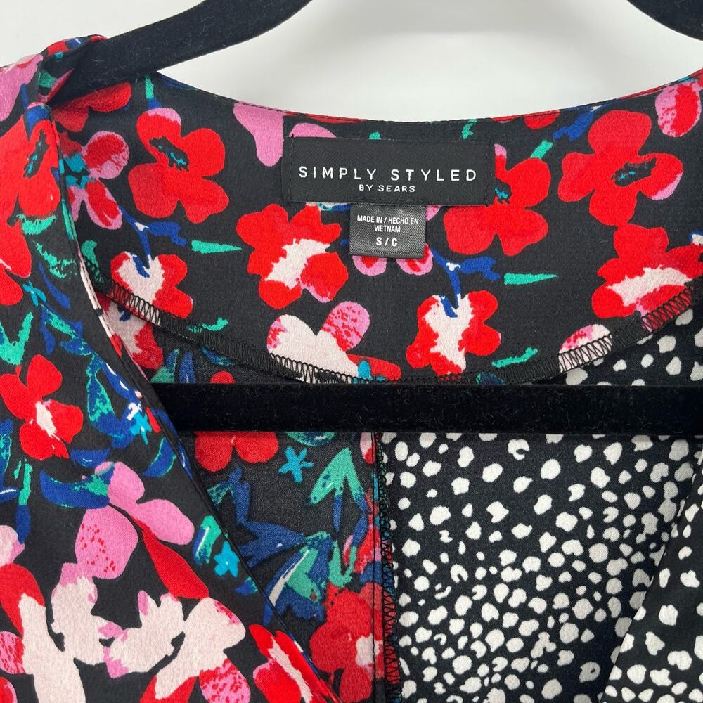 Vintage Simply Styled Wrap Dress Womens Small Mixed Print Floral Polka Dot Midi - Picture 3 of 12